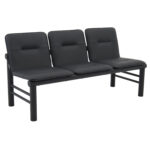 Кресло для посетителей трехсекционное "Троя",1470х590х755 мм, черный каркас, кожзам черный, СМ 105-03 К01 — изображение 2