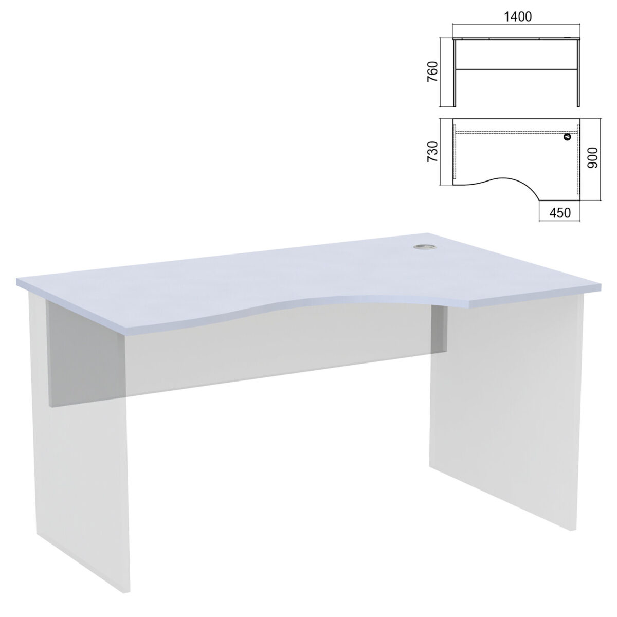 Стол эргономичный ЧАСТЬ 1 "Арго", 1400х900х760 мм, правый, серый — изображение 1