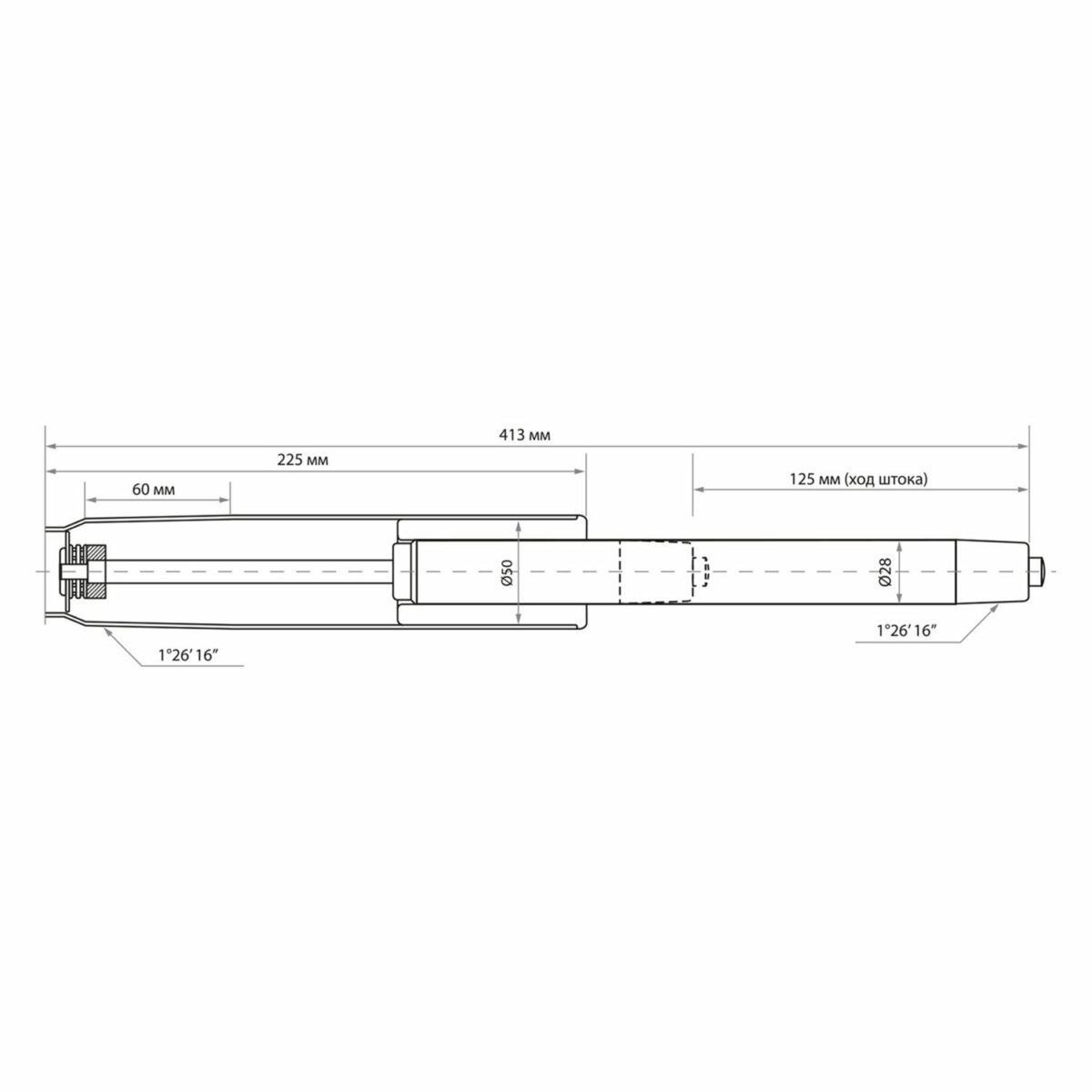 Газлифт B-140 стандартный, ХРОМ, длина в открытом виде 413 мм, d 50 мм, класс 2, WBZ (ВБЗ), 533074 — изображение 3