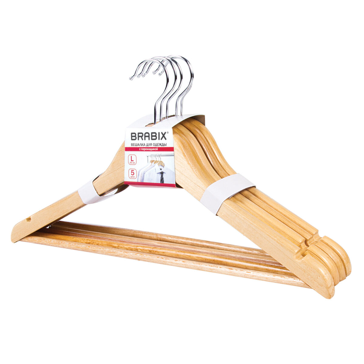 abd62a2ead8cea18f9ce85fa9390dfa9_xl Вешалки-плечики, размер 48-50, КОМПЛЕКТ 5шт, деревянная, перекладина, цвет сосна, BRABIX "Стандарт", 601159 — изображение 1