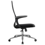 Кресло МЕТТА "SU-C-8-Т" хром, с подлокотниками, ткань-сетка, сиденье мягкое, черное — изображение 4