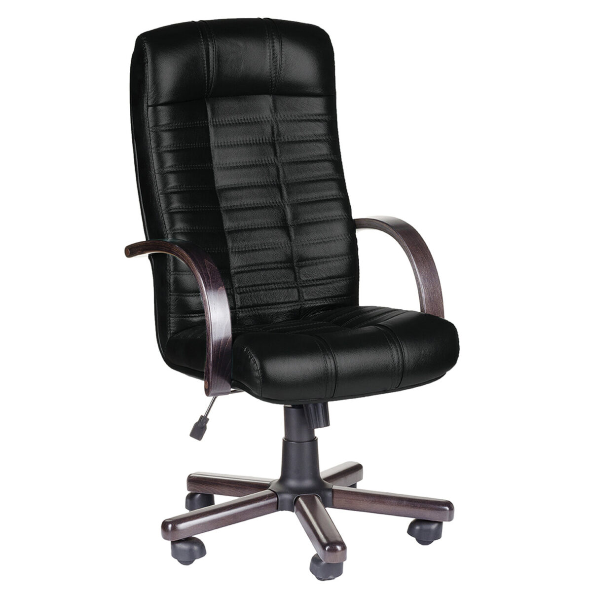 Кресло из натуральной кожи "Атлант-экстра", дерево (орех), монолитный каркас, черное — изображение 1