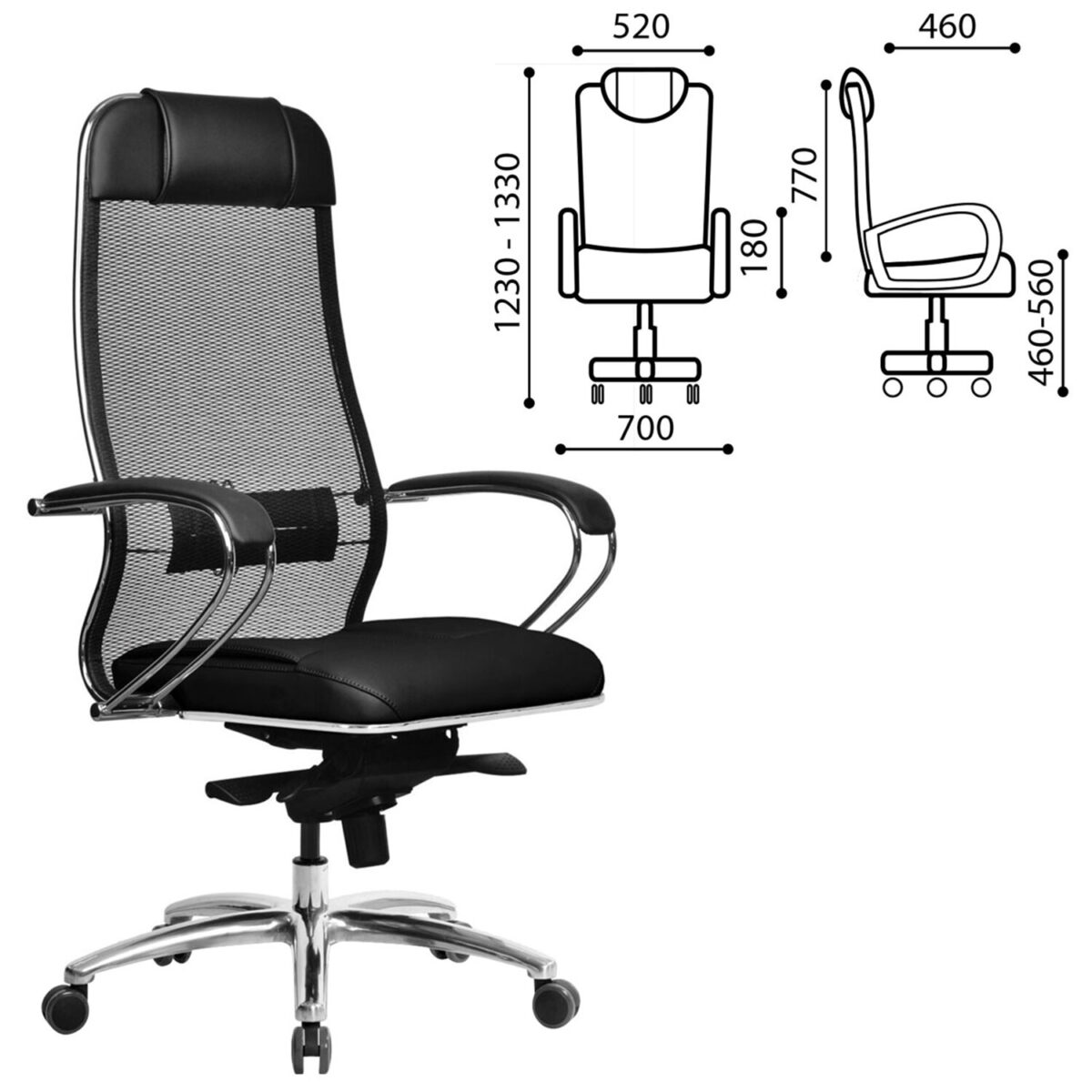 Кресло офисное МЕТТА "SAMURAI" SL-1, сверхпрочная ткань-сетка/экокожа, черное — изображение 3