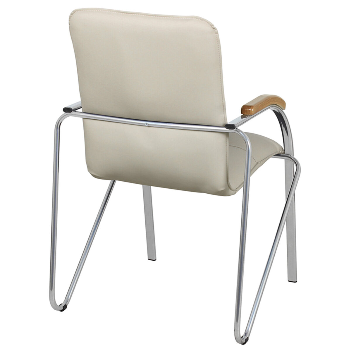 Кресло для приемных и переговорных "Samba", деревянные накладки, хромированный каркас, кожзам бежевый — изображение 7