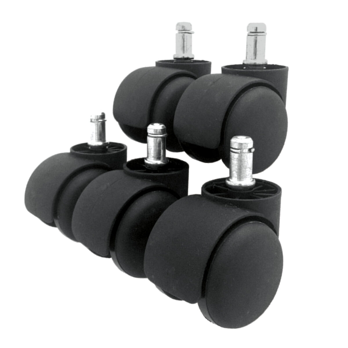 Колеса (ролики) для кресла, комплект 5 шт., пластиковые, шток d - 11 мм, цвет черный — изображение 2