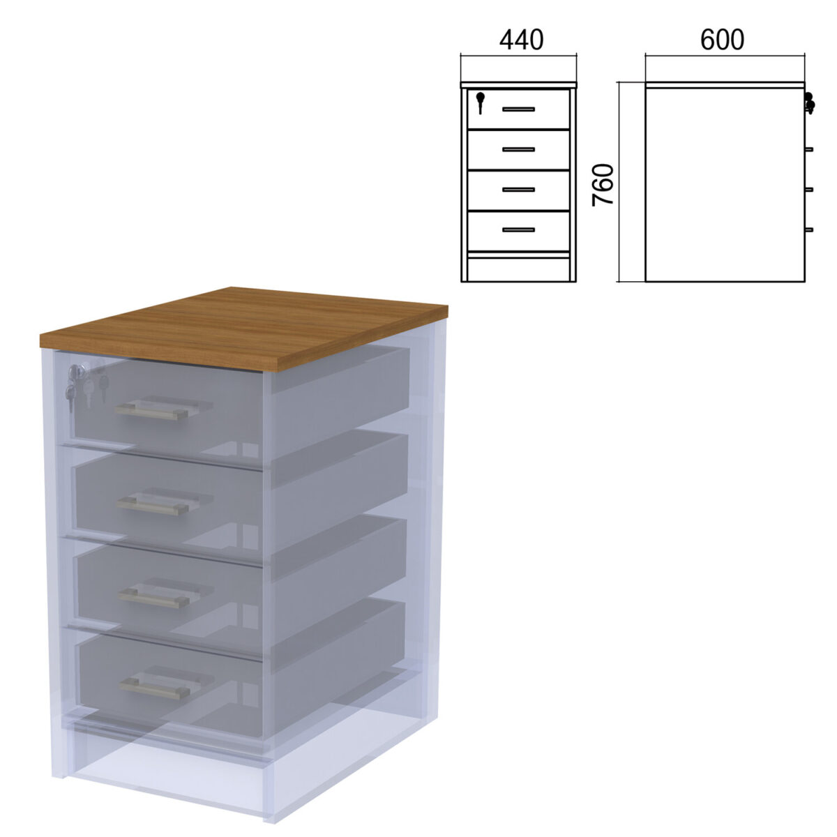 Крышка для тумбы приставной (АТ-07) "Арго", 440х600х22 мм, орех — изображение 1