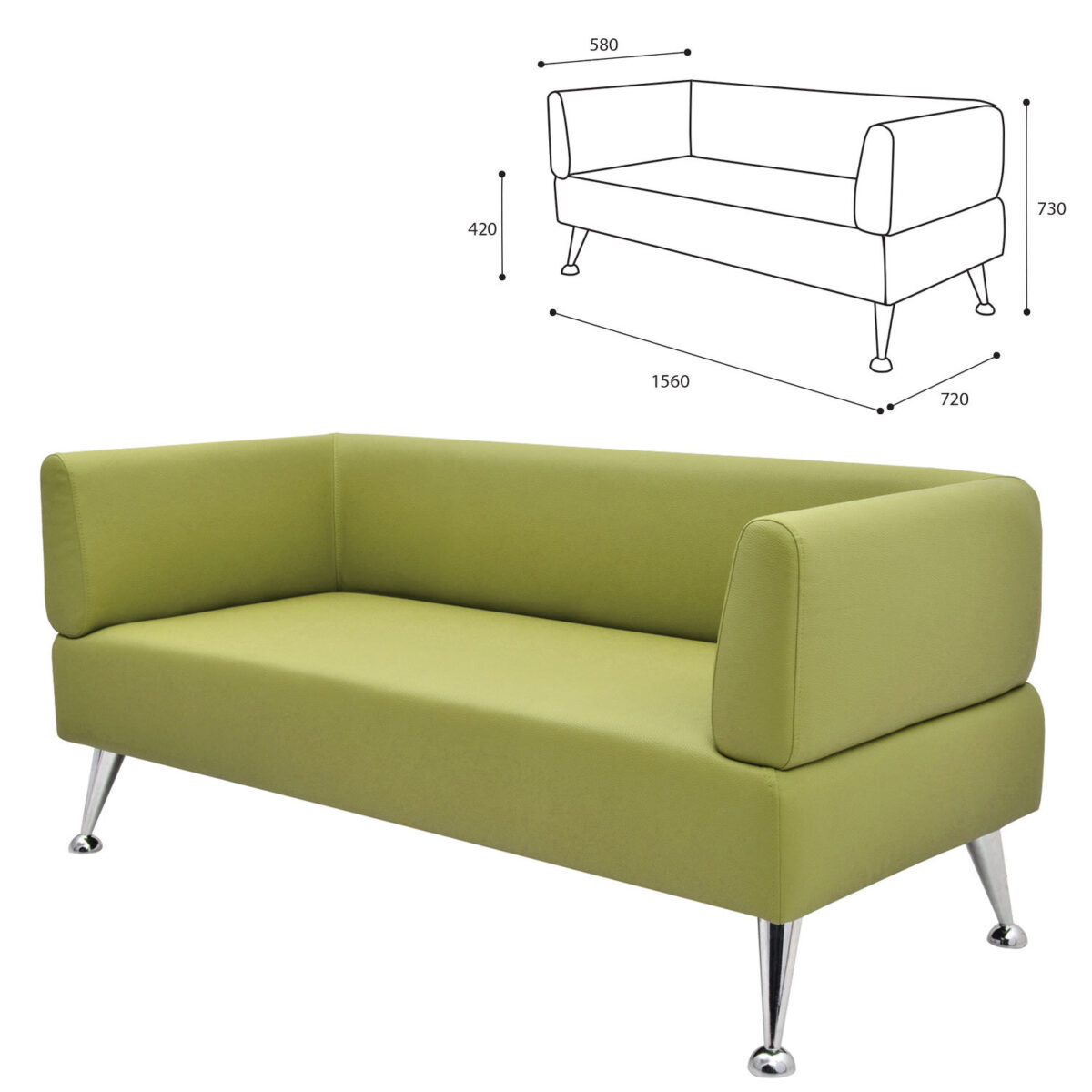 Диван мягкий трехместный "Норд", "V-700", 1560х720х730 мм, c подлокотниками, экокожа, светло-зеленый — изображение 1