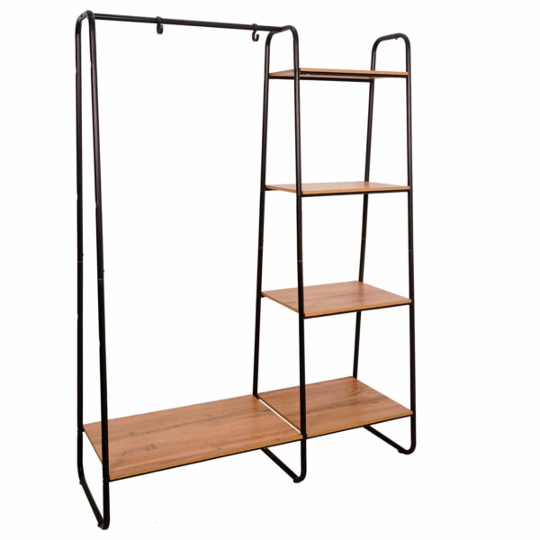 Вешалка-стеллаж "Скандинавия-1", 1470х1100х385 мм, 5 полок, металл/ЛДСП, черная/дуб, ГСС1 Ч