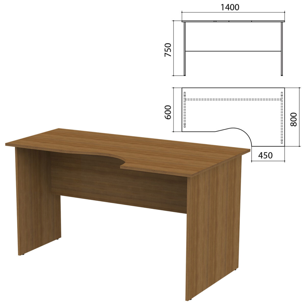 Стол письменный эргономичный "Канц", 1400х800х750 мм, правый, цвет орех пирамидальный, СК30.9 — изображение 1