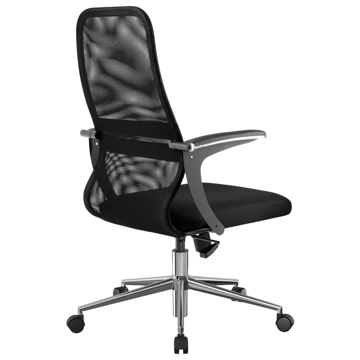 Кресло МЕТТА "SU-C-8-Т" хром, с подлокотниками, ткань-сетка, сиденье мягкое, черное — изображение 7