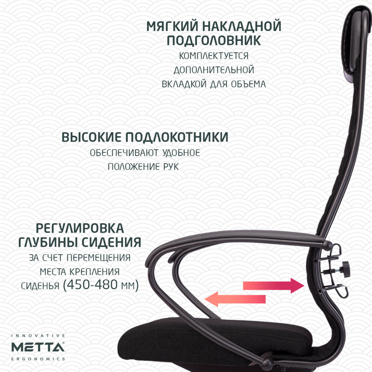 Кресло офисное МЕТТА "К-27" пластик, ткань, сиденье и спинка мягкие, черное — изображение 13