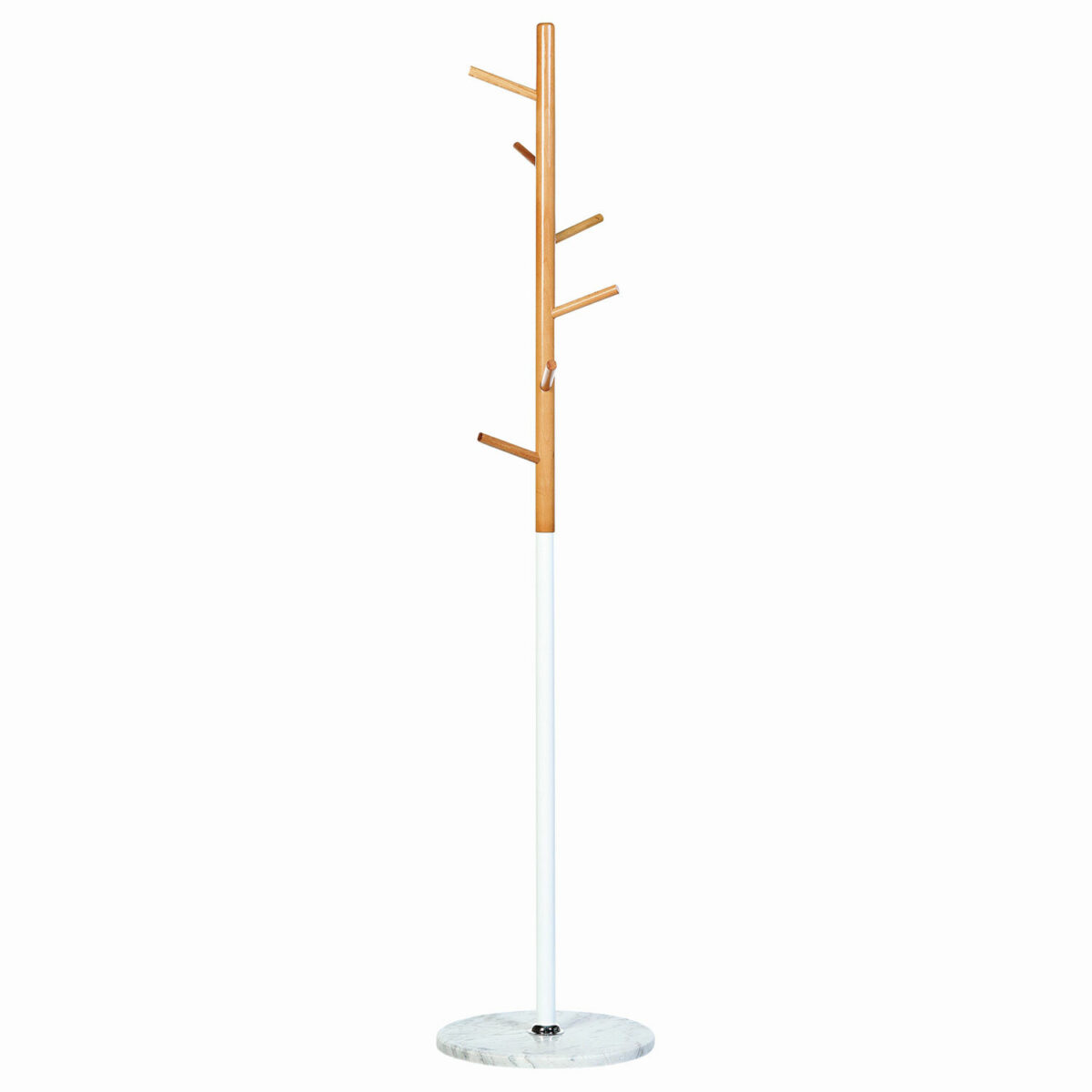 Вешалка-стойка BRABIX "CR-1906" на мраморном диске, металл белый/дерево бук, 6 крючков, 606440 — изображение 1