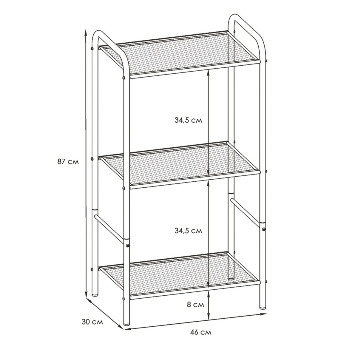 Стеллаж на металлокаркасе "Валенсия-13", 455х300х855 мм, 3 полки, черный, СТВ13 Ч — изображение 2