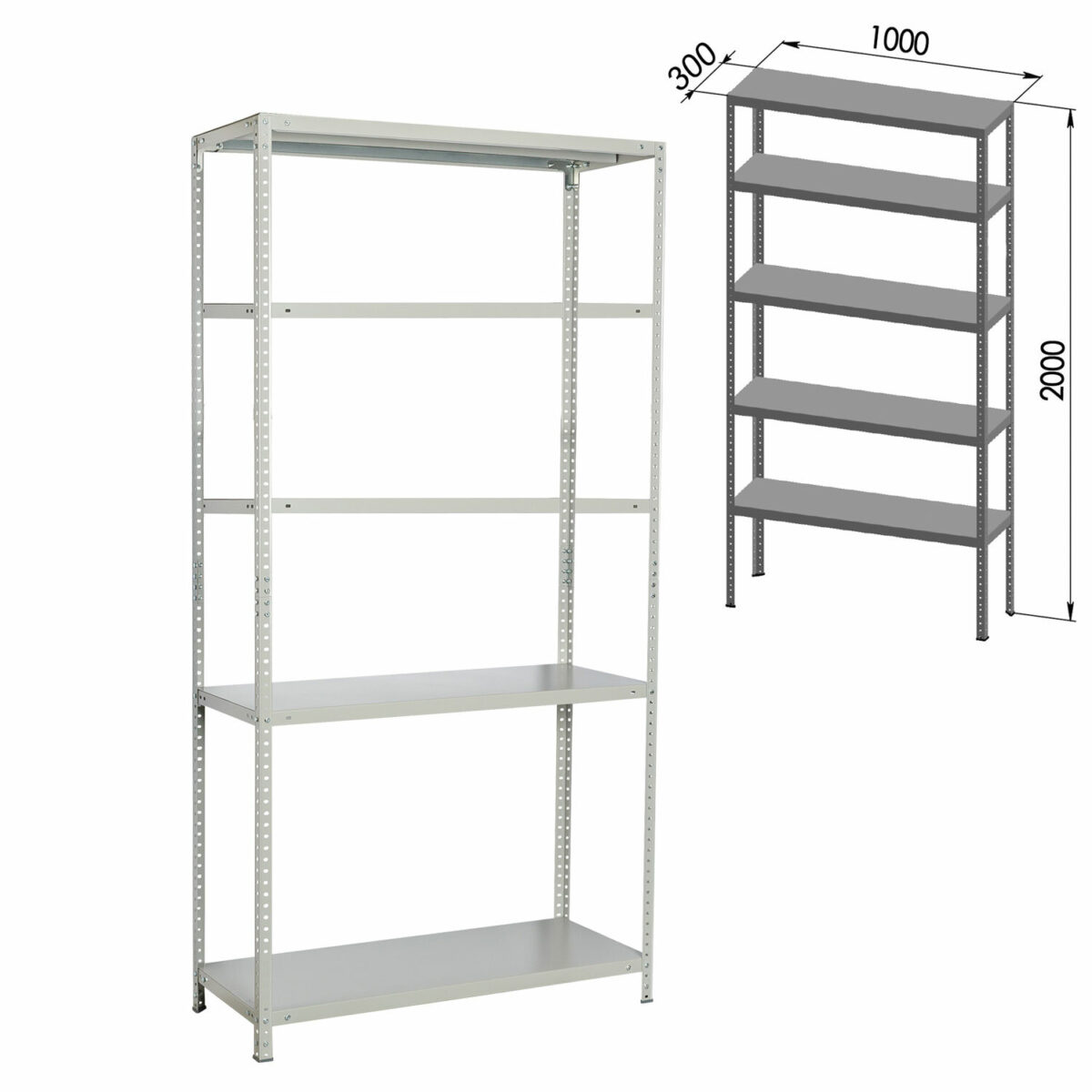 Стеллаж металлический BRABIX "MS Plus-200/30-5", 2000х1000х300 мм, 5 полок, регулируемые опоры, 291108, S241BR163502 — изображение 2