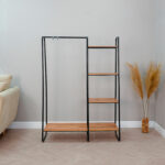 Вешалка-стеллаж "Скандинавия-1", 1470х1100х385 мм, 5 полок, металл/ЛДСП, черная/дуб, ГСС1 Ч — изображение 4