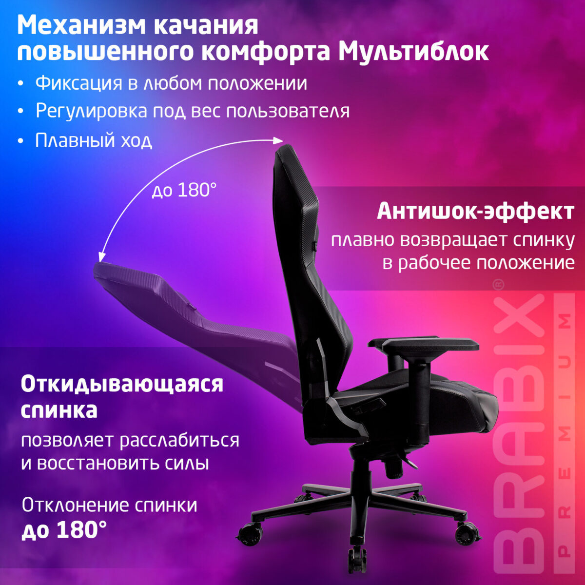Кресло BRABIX PREMIUM "Core GM-160", мультиблок, 4D подлокотники, литой поролон, черное/серое, 532952 — изображение 10