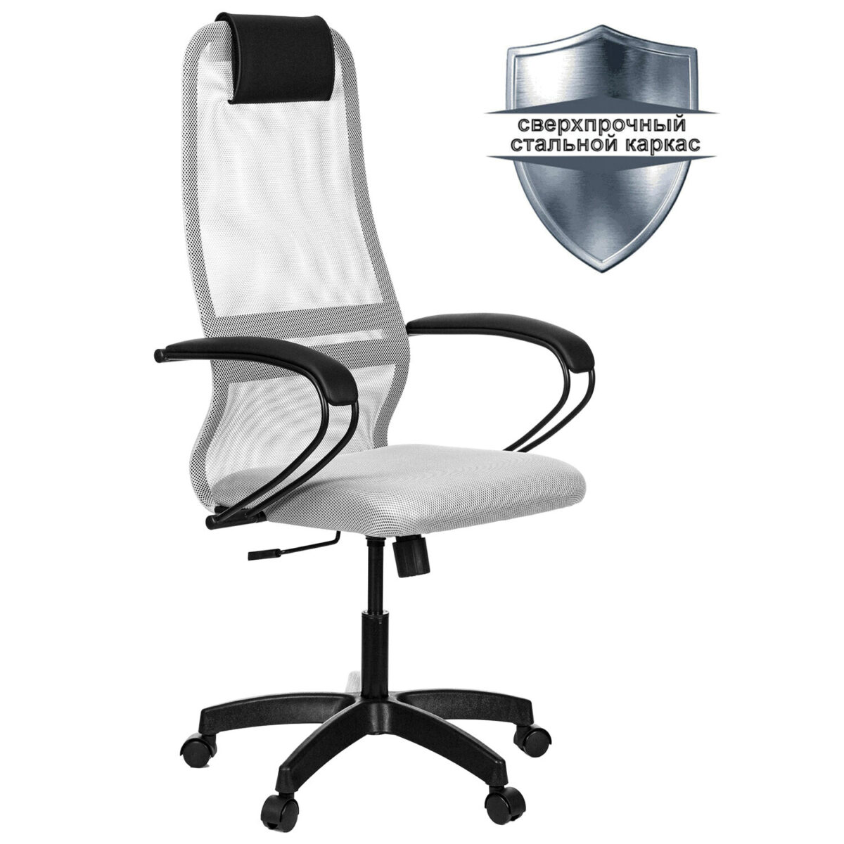 Кресло офисное МЕТТА "SU-B-8" пластик, ткань-сетка, сиденье мягкое, светло-серое — изображение 1