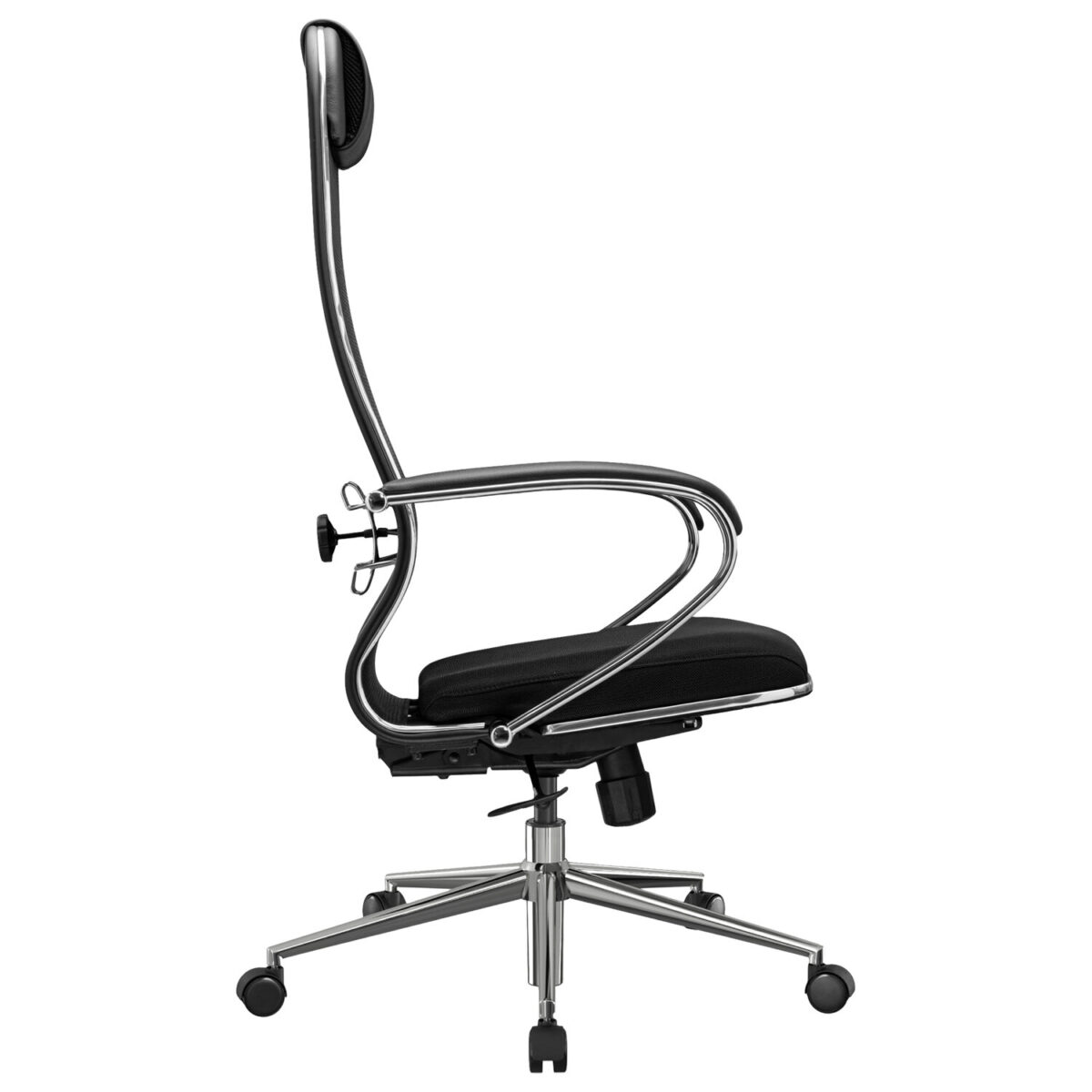 Кресло офисное МЕТТА "К-16" хром, ткань-сетка/экокожа, сиденье мягкое, черное — изображение 6