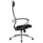 Кресло офисное МЕТТА "К-16" хром, ткань-сетка/экокожа, сиденье мягкое, черное — изображение 6