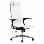 Кресло офисное МЕТТА "К-4-Т" хром, прочная сетка, сиденье и спинка регулируемые, белое — изображение 3