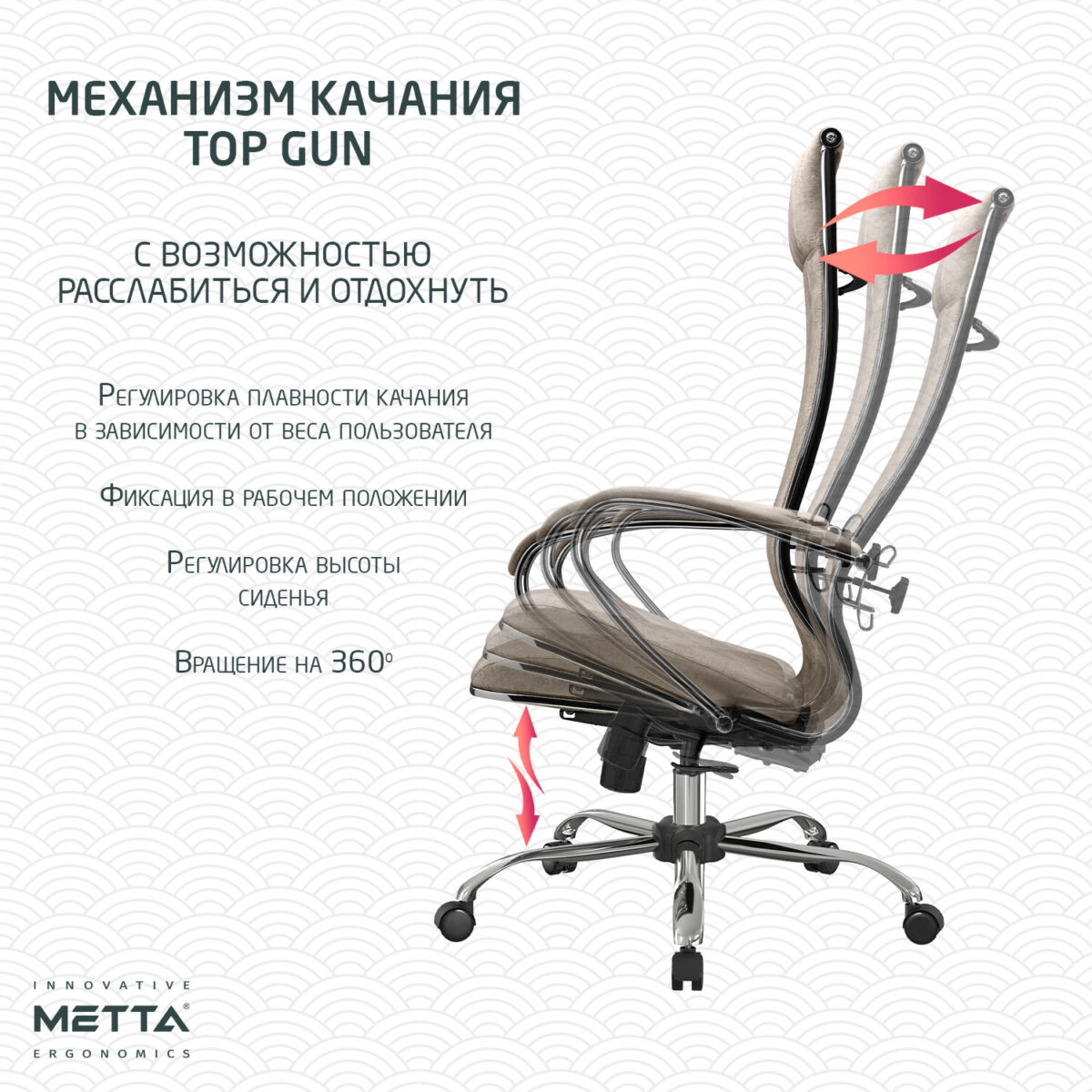 Кресло офисное МЕТТА "L1m 42", хром, сиденье и спинка мягкие, велюр, бежевое — изображение 19