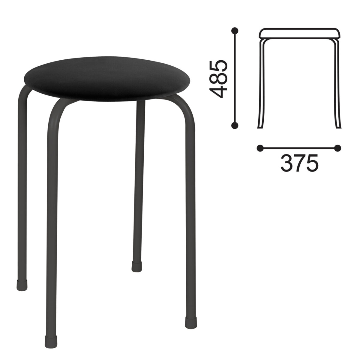 Табурет РС01-Т011В, черный каркас, кожзам черный, РС01-Т011В-201- — изображение 1