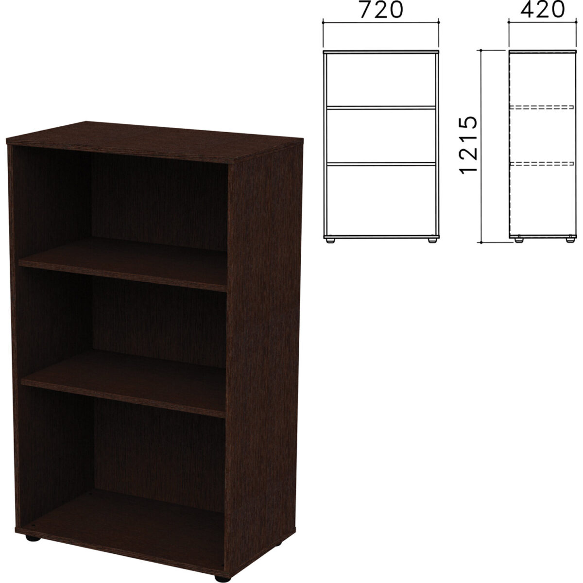 Шкаф (стеллаж) "Приоритет", 720х420х1215 мм, 2 полки, венге, К-933, К-933 венге — изображение 1