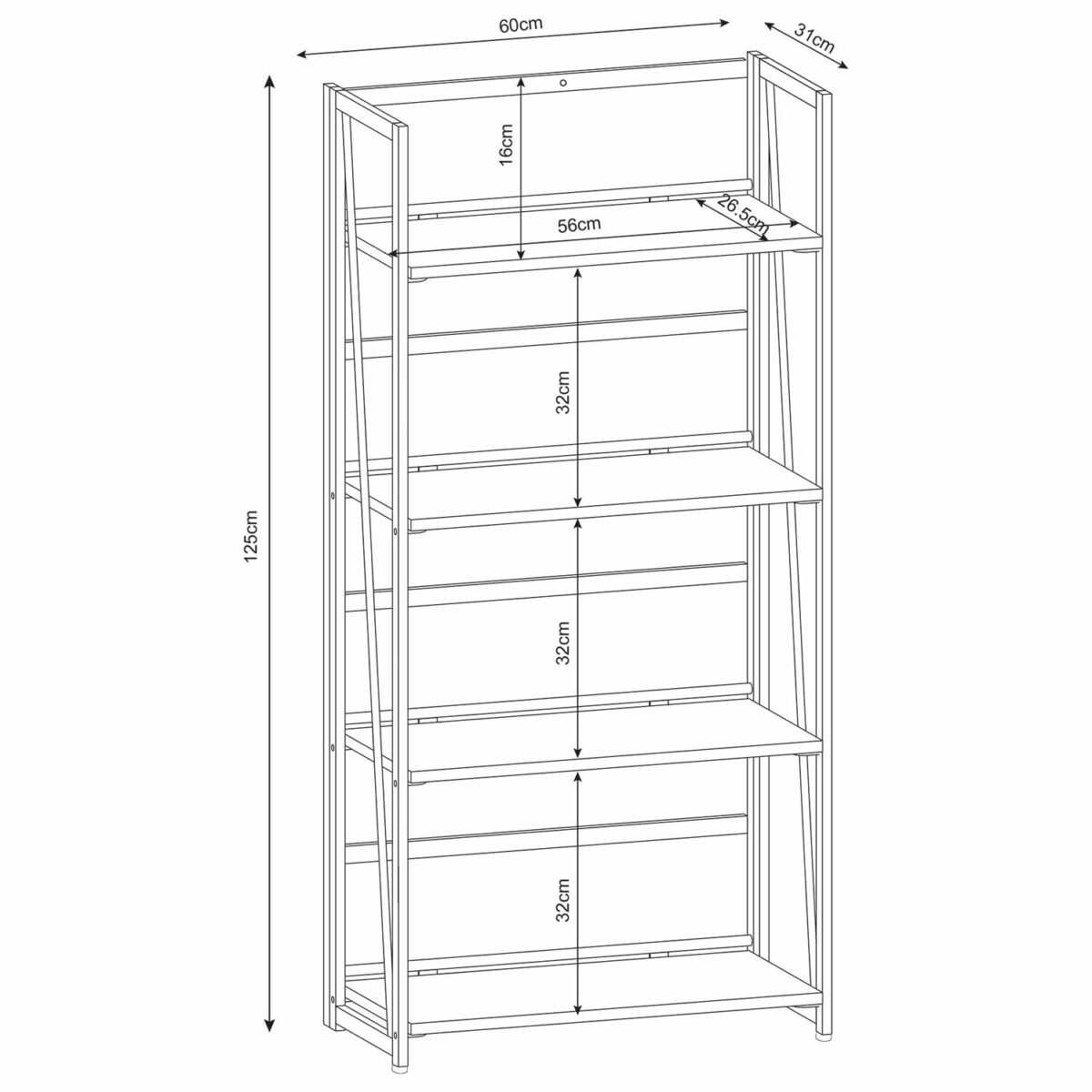 Стеллаж на металлокаркасе BRABIX "LOFT SH-001", 600х300х1250 мм, складной, цвет дуб натуральный, 641230 — изображение 7