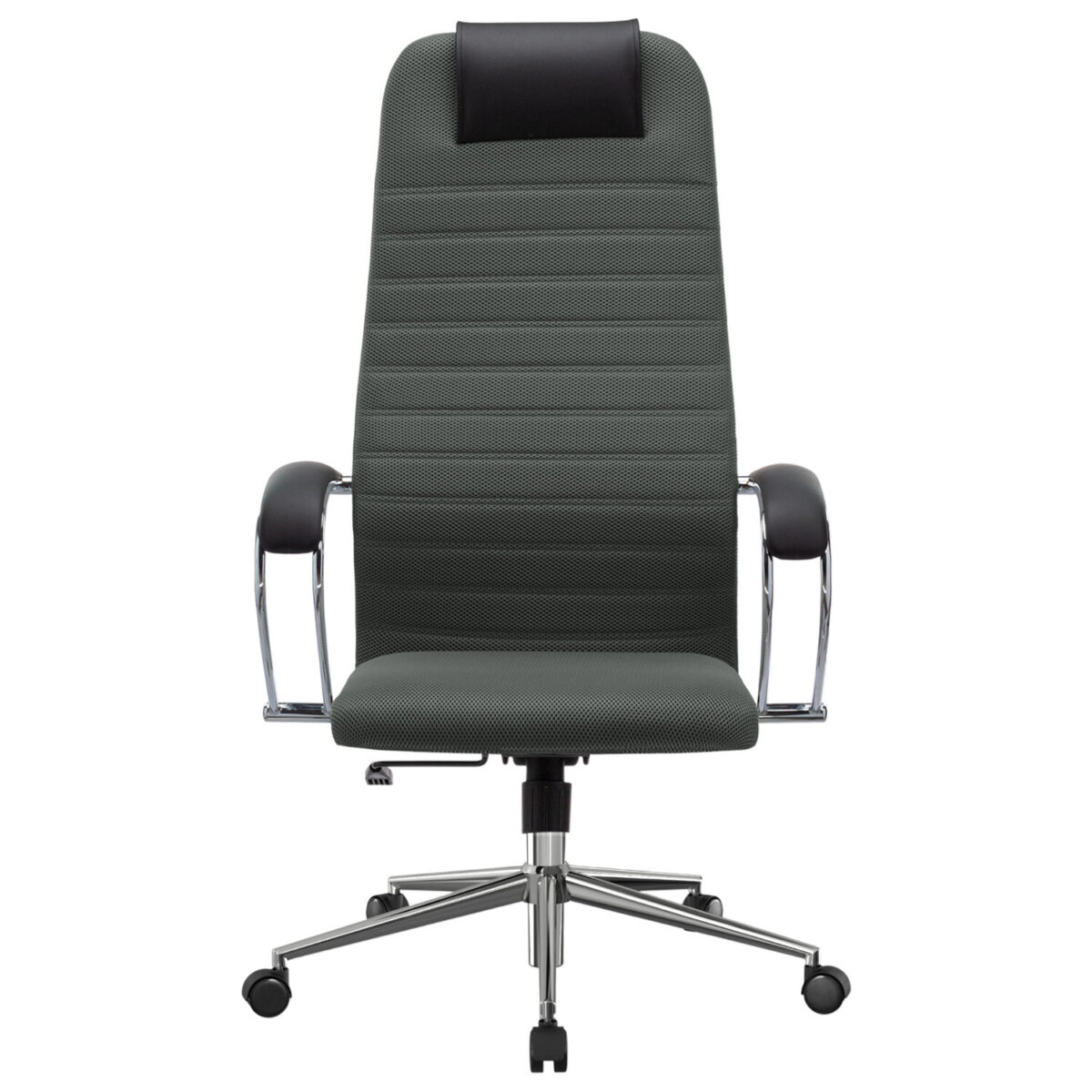 Кресло офисное МЕТТА "SU-B-10" хром, ткань-сетка, сиденье и спинка мягкие, темно-серое — изображение 6