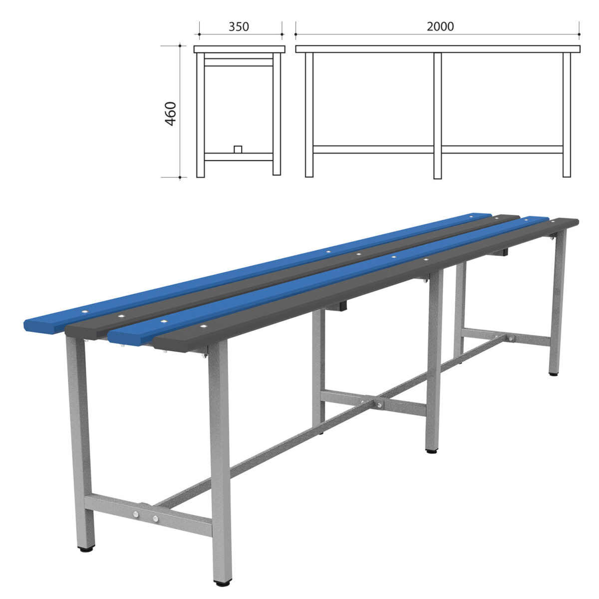 Скамья пластиковая влагостойкая на металлокаркасе "СТ 4П", 2000х350х460 мм, регулируемые опоры, каркас металлический серый, сиденье пластик — изображение 2