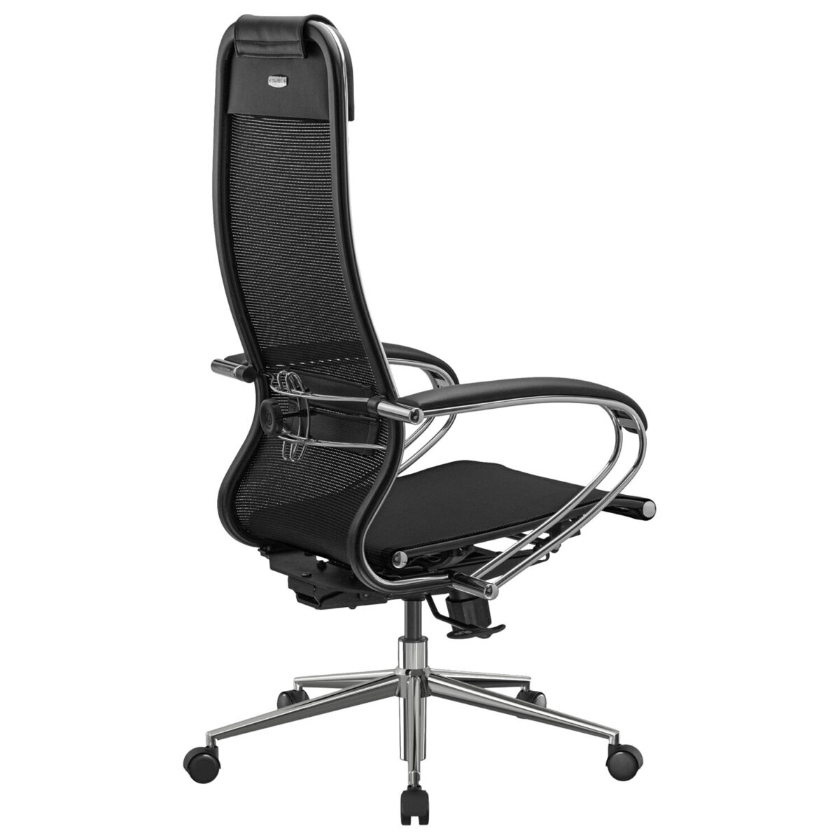 Кресло офисное МЕТТА "К-12", хром, ткань-сетка, сиденье и спинка регулируемые, черное — изображение 9