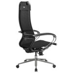 Кресло офисное МЕТТА "К-12", хром, ткань-сетка, сиденье и спинка регулируемые, черное — изображение 9