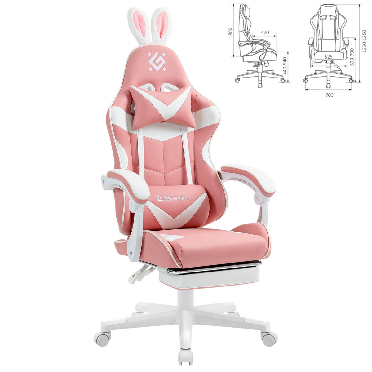 Кресло компьютерное DEFENDER "Irifi", 2 подушки, подставка для ног, экокожа, розовое/белое, 64042 — изображение 2