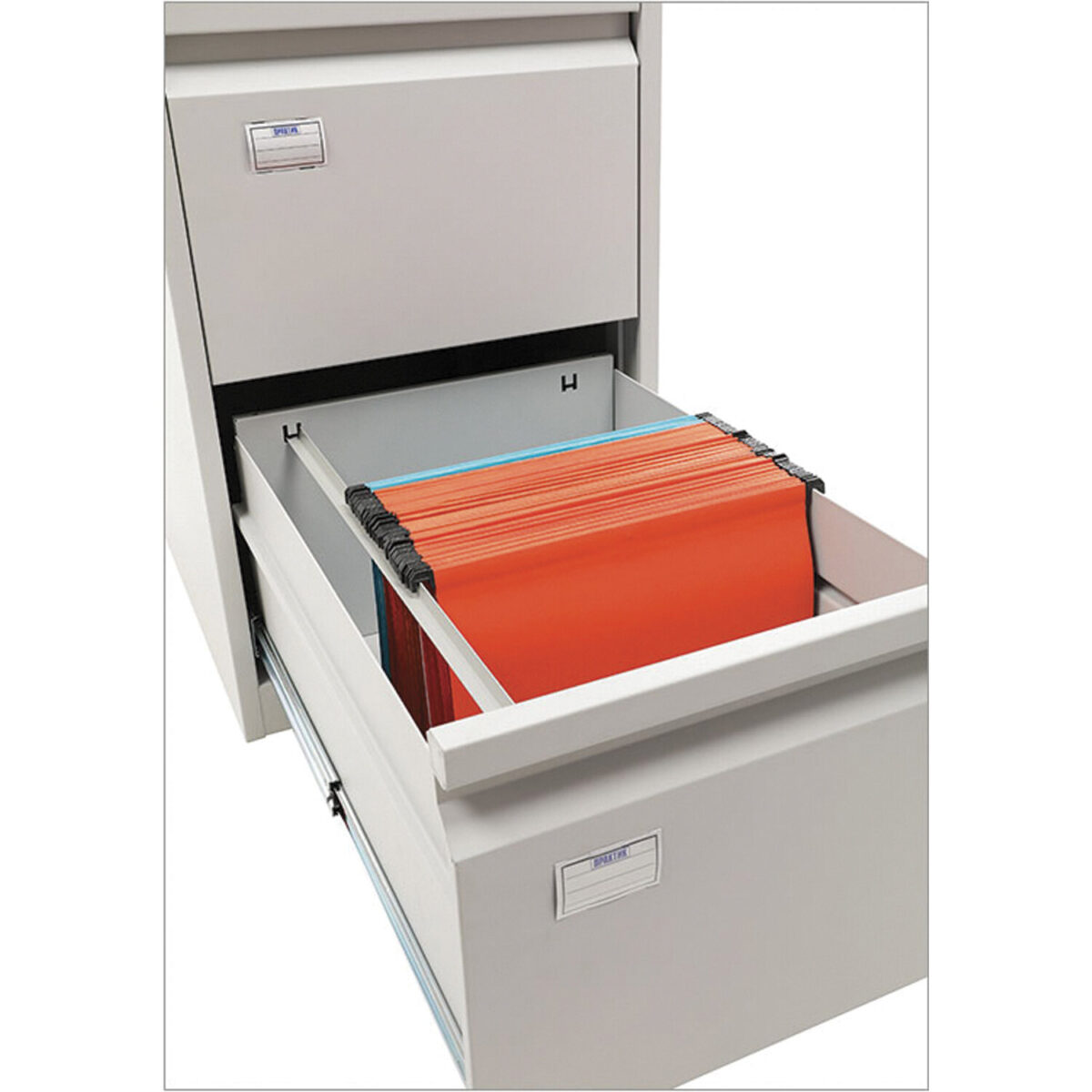 Шкаф картотечный ПРАКТИК "AFC-02", 695х470х646 мм, 2 ящика, для 110 подвесных папок, формат папок Foolscap или A4 (БЕЗ ПАПОК) — изображение 3