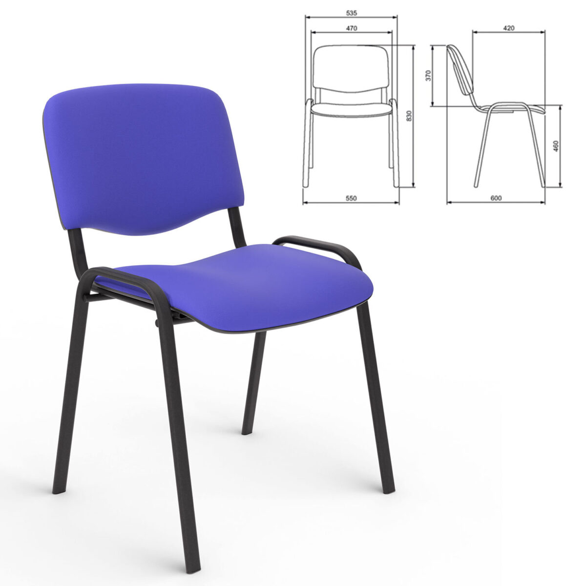 Стул для персонала и посетителей "ИЗО", черный каркас, ткань синяя, В-10/С-06 — изображение 2