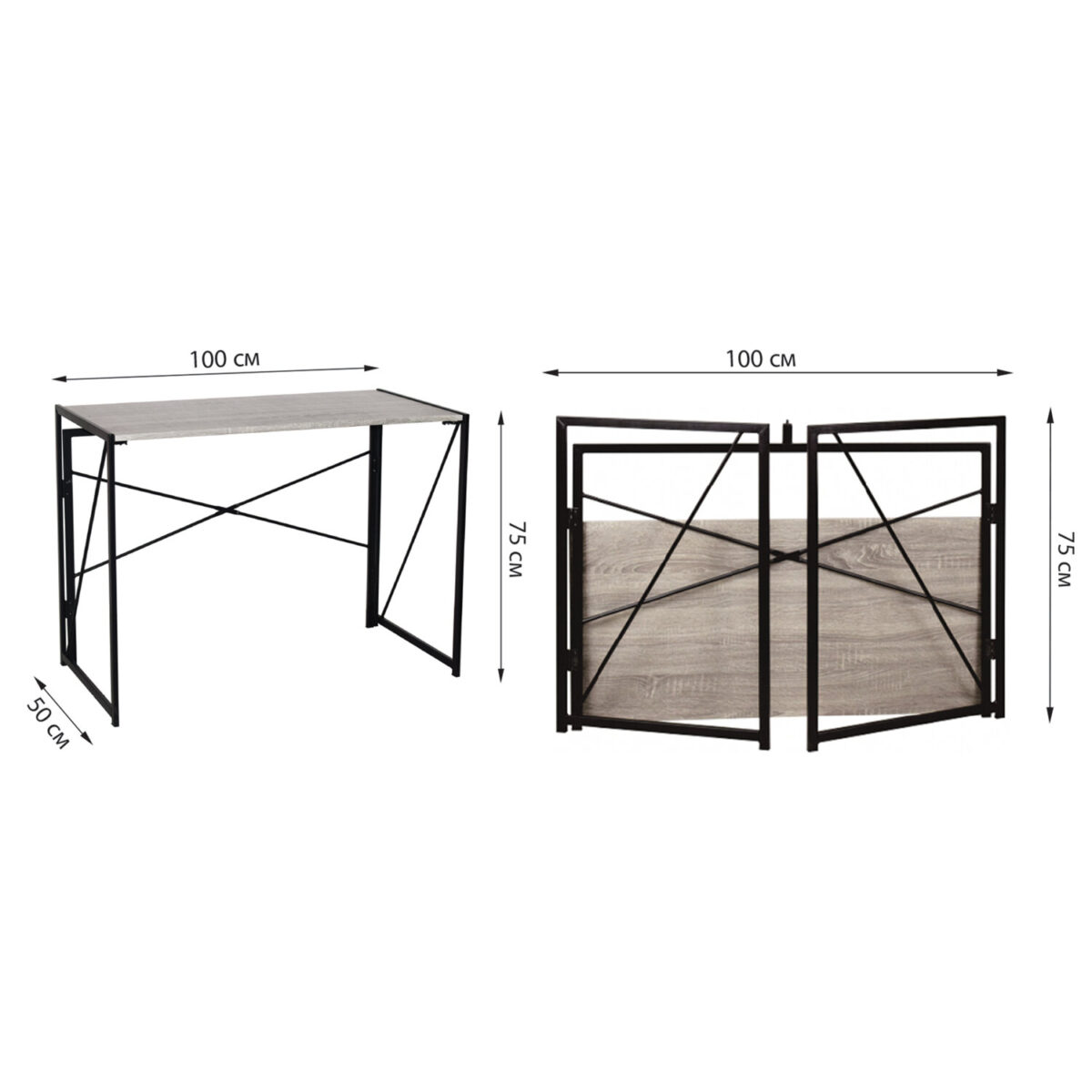 Стол на металлокаркасе BRABIX "LOFT CD-002", 1000х500х750 мм, складной, цвет дуб антик, 641213 — изображение 4