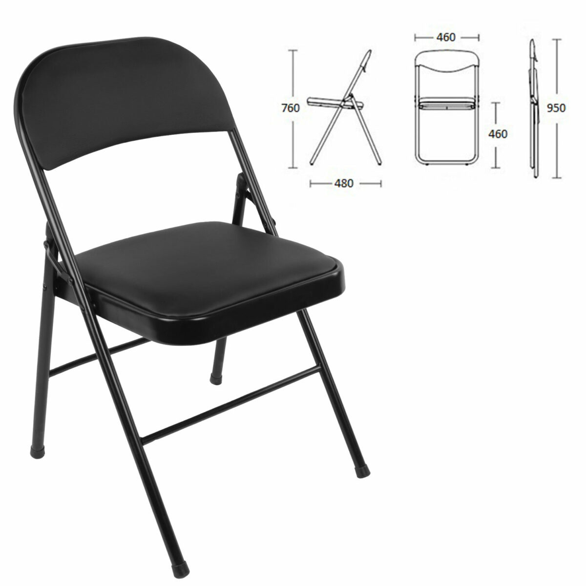 Стул складной BRABIX "Golf Plus CF-003 Комфорт", черный каркас, кожзам черный, 531566 — изображение 3