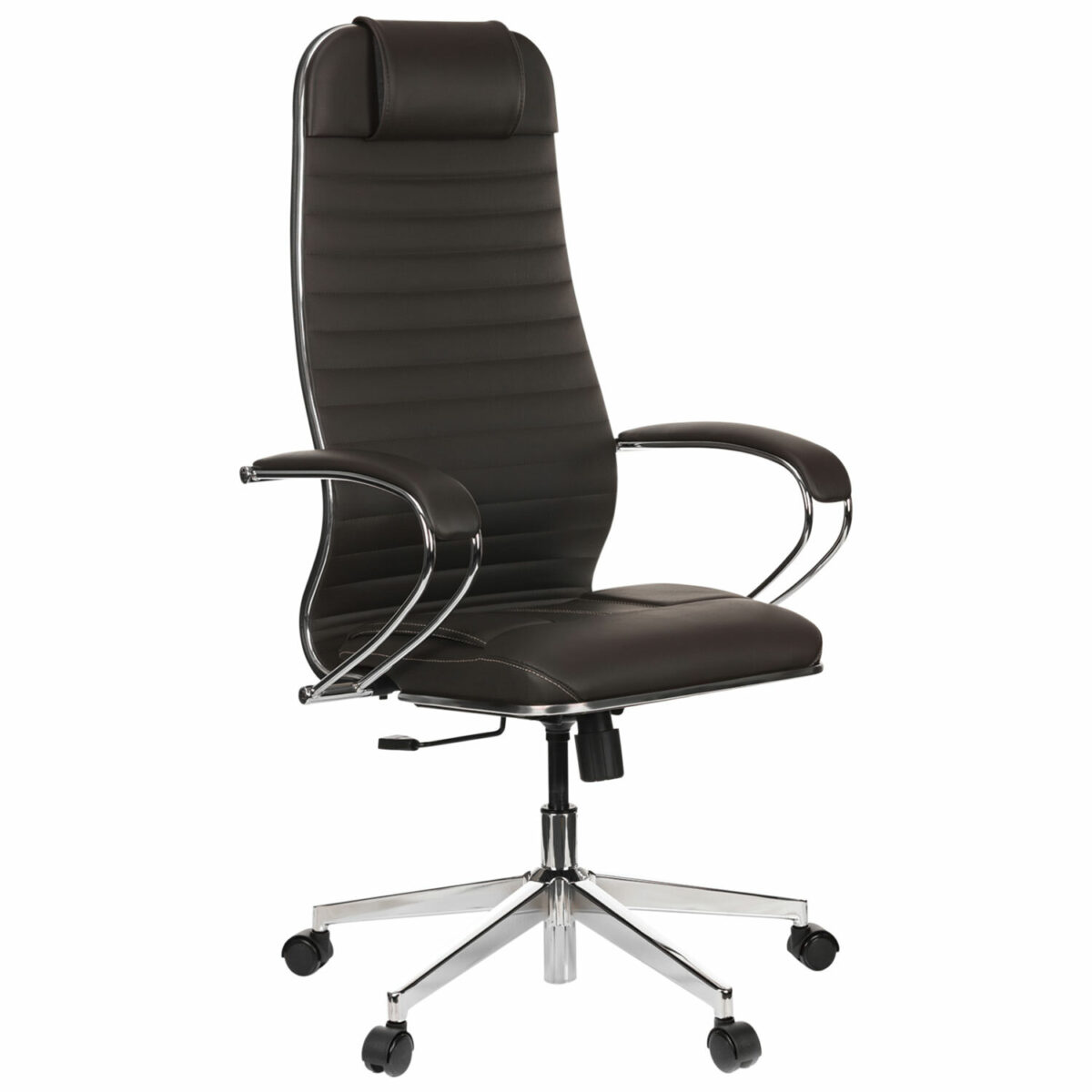 Кресло офисное МЕТТА "К-6" хром, экокожа, сиденье и спинка мягкие, темно-коричневое — изображение 3