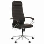 Кресло офисное МЕТТА "К-6" хром, экокожа, сиденье и спинка мягкие, темно-коричневое — изображение 3