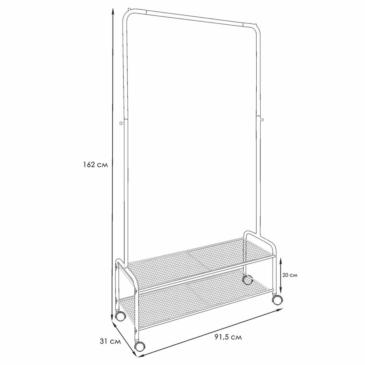 Вешалка для плечиков "Валенсия-32М", 1620х915х300 мм, 2 полки, передвижная, металл, белая, ВГВ32М Б — изображение 2