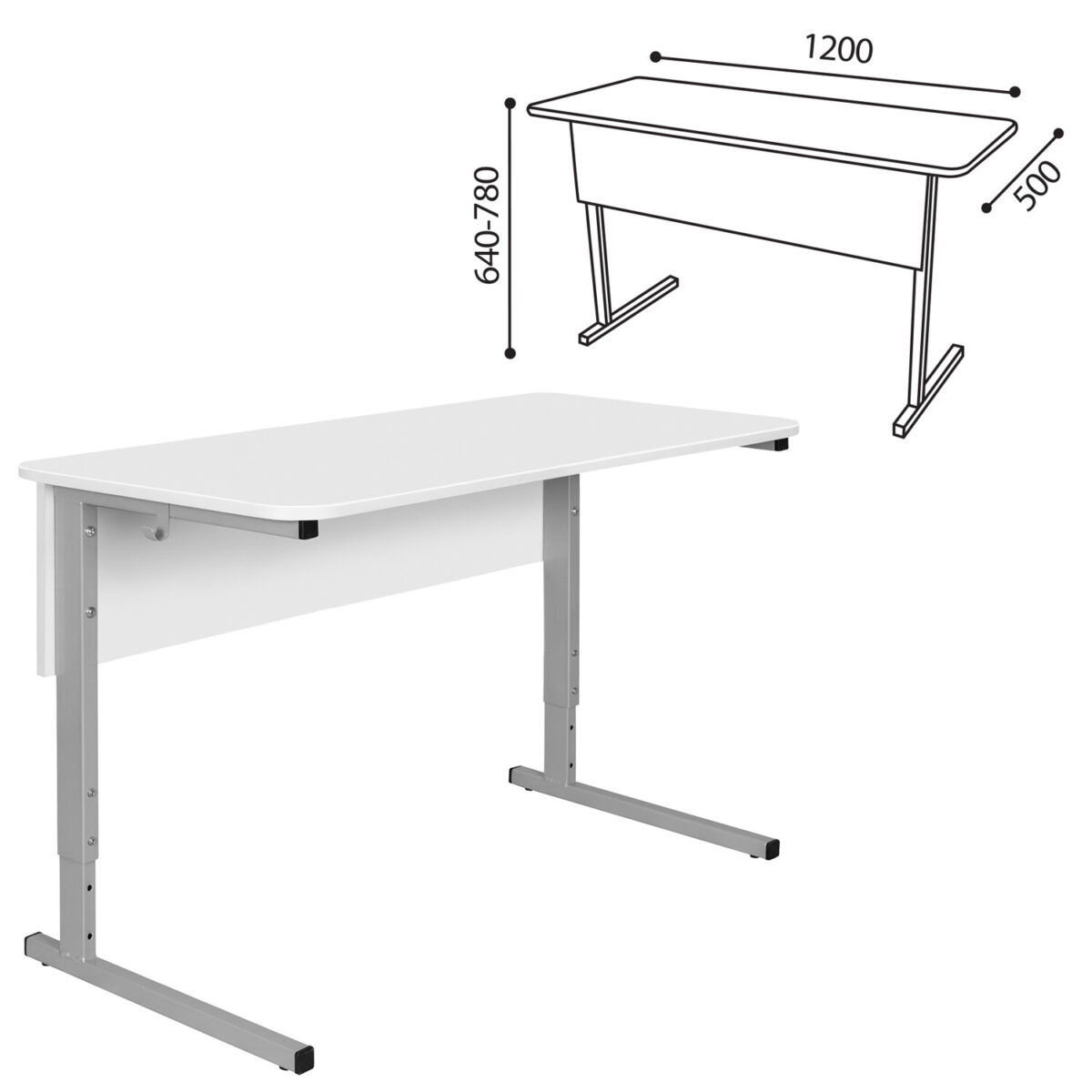 Стол-парта 2-местный регулируемый СУТ.55, 1200х500х640-780 мм, рост 4-6, серый каркас, ЛДСП белая — изображение 2