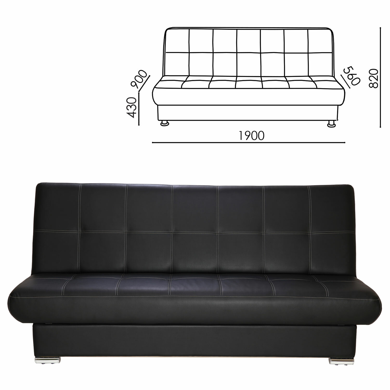c6105c4e53976aeab8ac1a0cbb827e6f_xl Диван мягкий раскладной "Модесто", 1900х900х820 мм, экокожа, черный — изображение 1