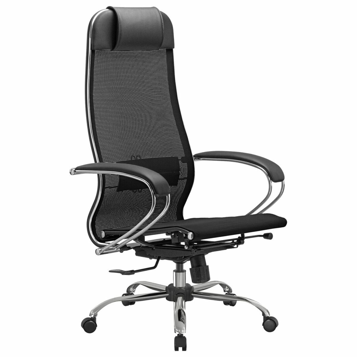 Кресло офисное МЕТТА "К-12", хром, ткань-сетка, сиденье и спинка регулируемые, черное — изображение 2