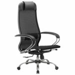 Кресло офисное МЕТТА "К-12", хром, ткань-сетка, сиденье и спинка регулируемые, черное — изображение 2