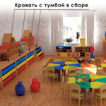 Кровать детская трехъярусная, 1480х652х720 мм, ЛДСП, бук бавария/цветная, настил фанера — изображение 4