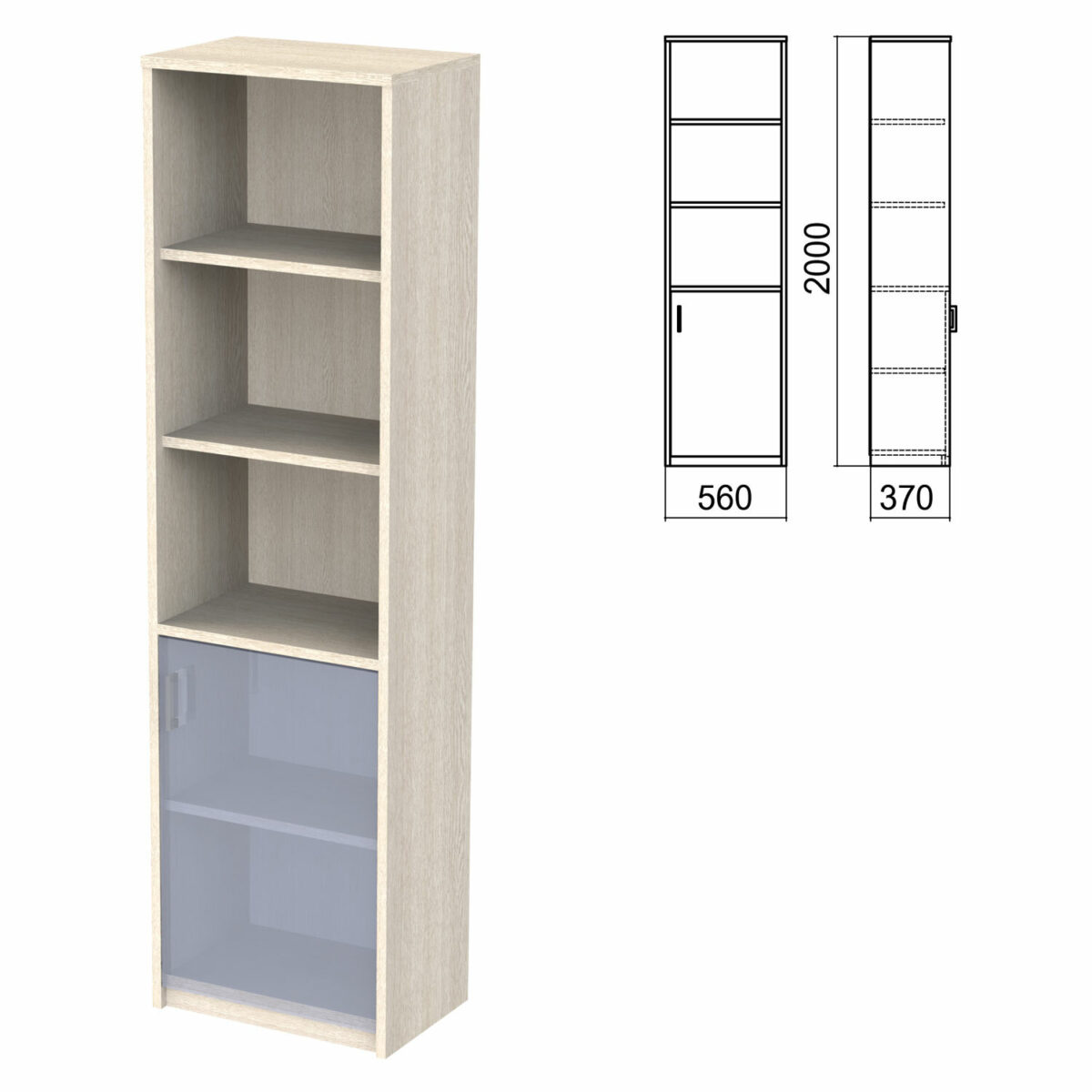 Шкаф полузакрытый ЧАСТЬ 1 "Арго", 560х370х2000 мм, дверь, 4 полки, ясень шимо — изображение 1