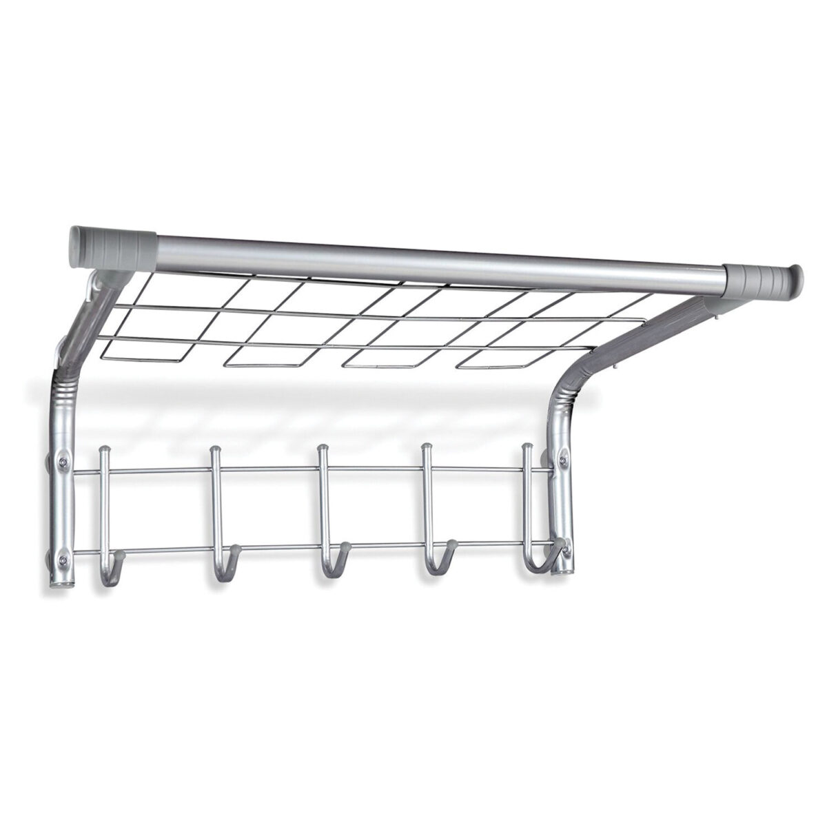 Вешалка настенная SHT-WH7, 297х705х407 мм, 5 крючков + 2 дополнительных крючка + полка, металл/пластик, хром лак — изображение 1