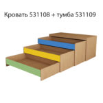 Кровать детская трехъярусная, 1480х652х720 мм, ЛДСП, бук бавария/цветная, настил фанера — изображение 2