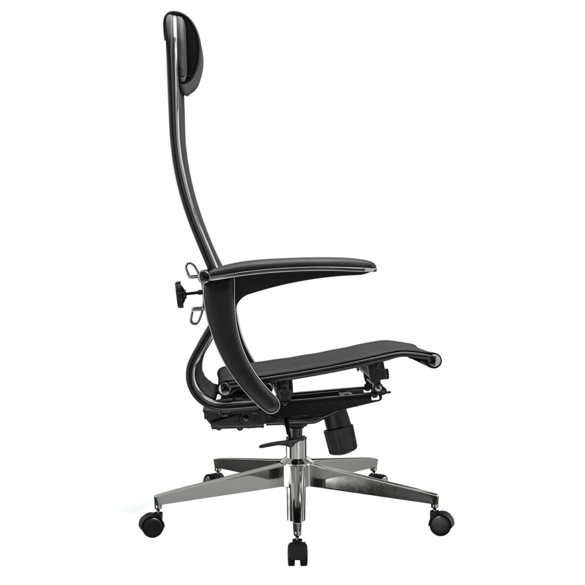 Кресло офисное МЕТТА "К-4-Т" хром, прочная сетка, сиденье и спинка регулируемые, черное — изображение 4