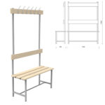 Скамья с вешалкой, спинкой "СВТ 4", 1765х1000х395 мм, 6 крючков, регулируемые опоры, каркас металлический серый, сиденье дерево